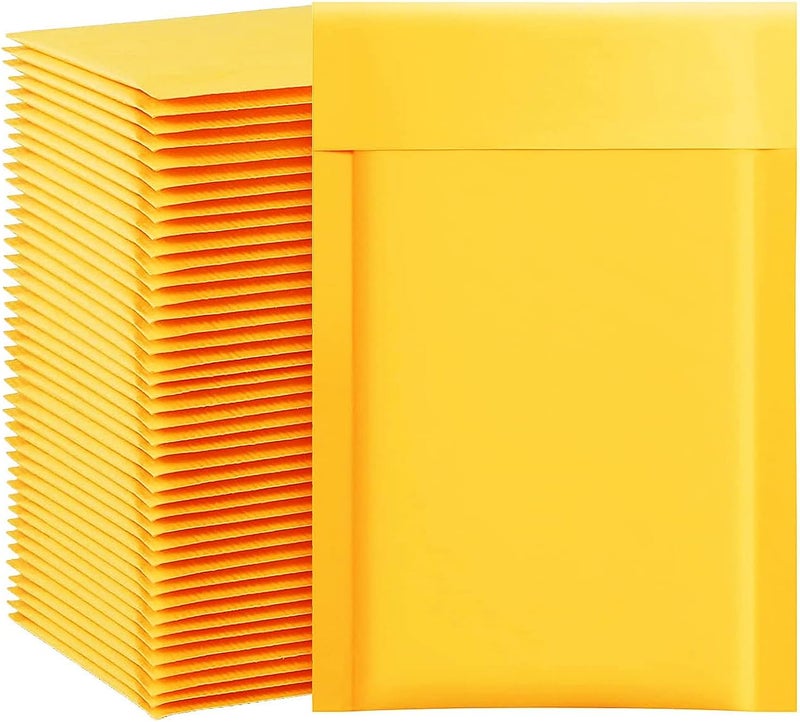 packbabol Kraft Bubble Mailers 4x8 Inch 100 Pcs,Small Self-Sealing Mail Shipping Bags,Yellow Padded Envelopes #000 - Image 1